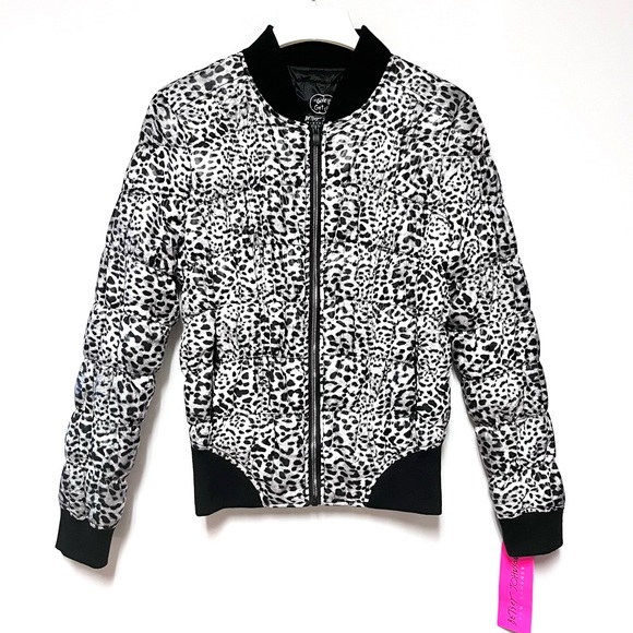 Betsey Johnson Snow Leopard Animal Print Puffer Ski Jacket Size Medium NWT - Picture 1 of 8